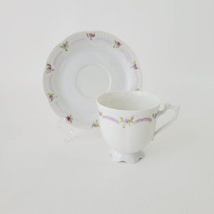 Hutschenreuther Viktoria Hand-Painted Teacup/Saucer, Rare Elegant German Teacup